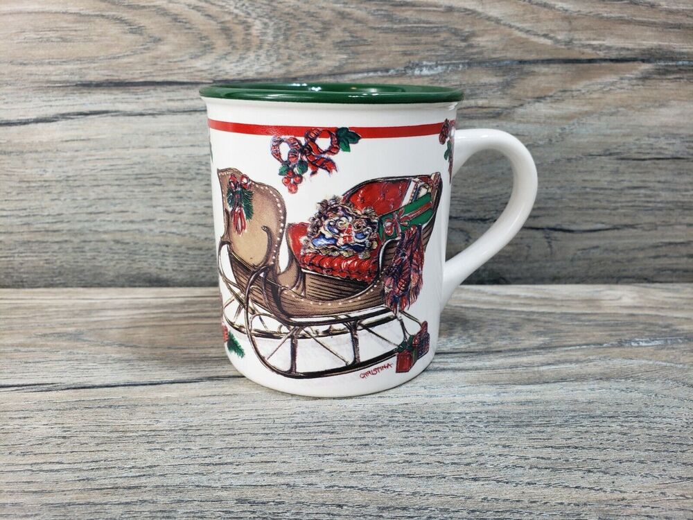 Potpourri Press 1992 Victorian Sleigh Christmas Coffee Mug Vintage 8 Oz